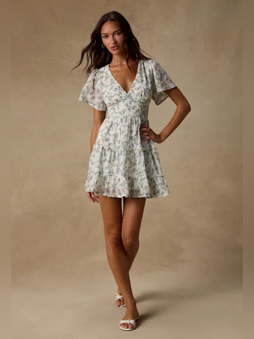 Lulu's White Mini Dress with Blue Floral Print